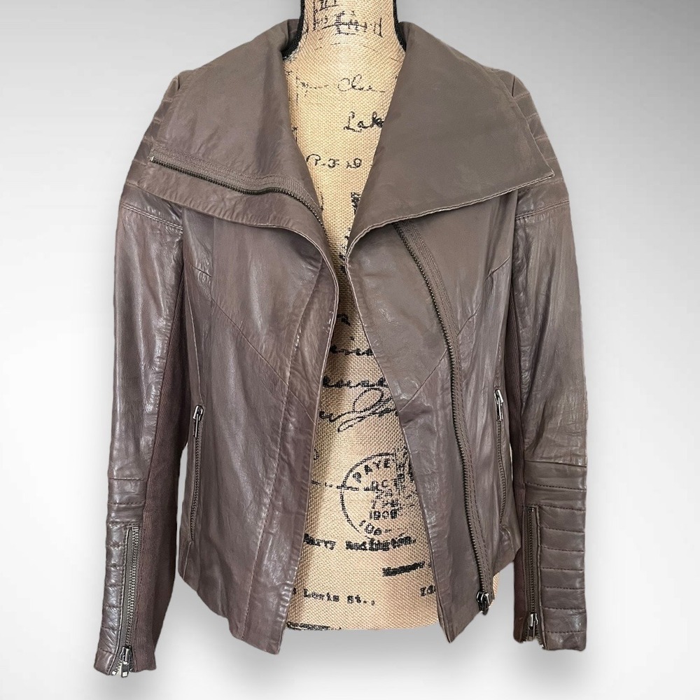 MUUBAA Women's Dusky‎ Gray Lamb Leather Moto Jacket Size 4 | EUC